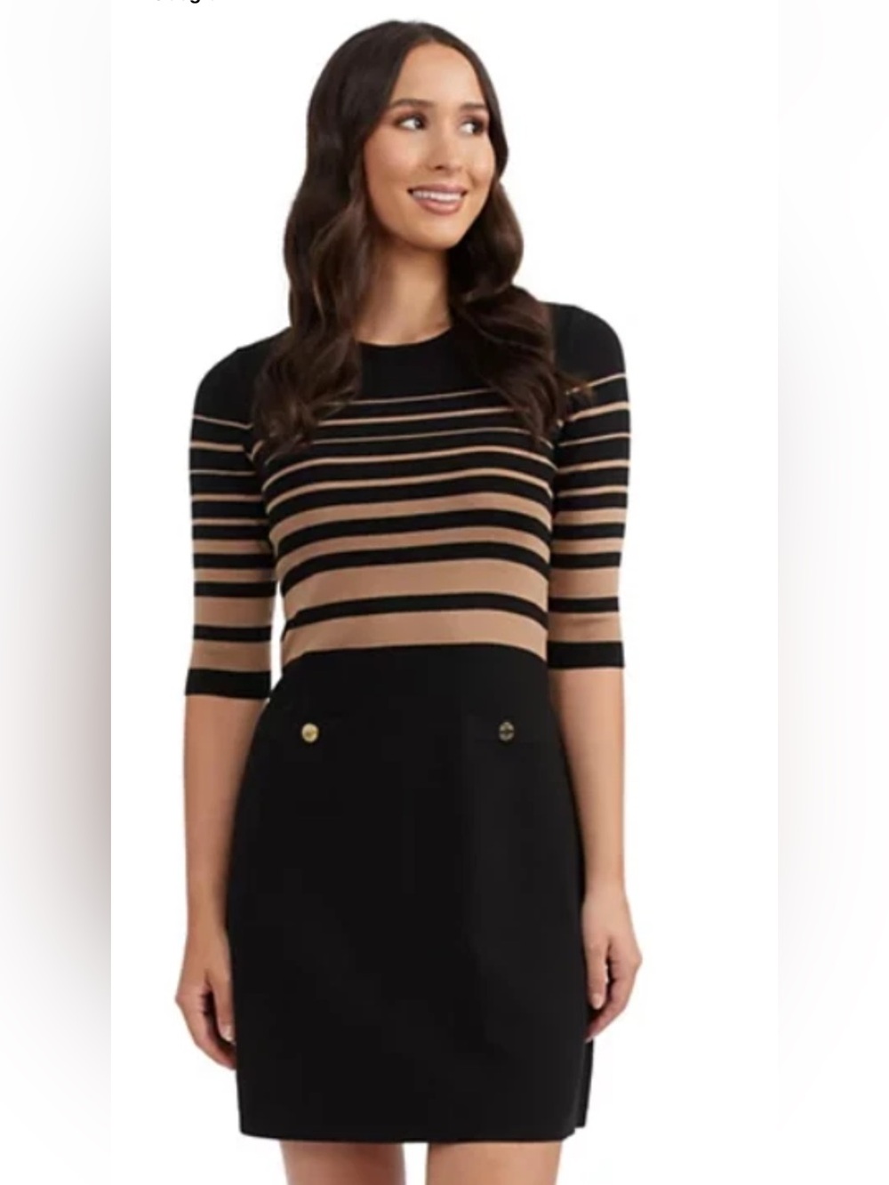 Women's Ellen Tracy 3/4 Sleeve Striped Sweater Dress. Size L